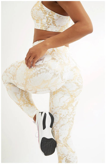 Stylish High Waist Yoga Leggings with Unique European-American Snake Print