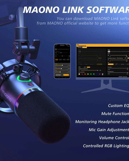 Ultimate Podcasting Microphone Bundle with Maonolink Software and Adjustable Gain Knob