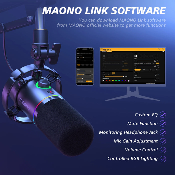 Versatile Podcast Microphone Bundle with Maonolink Software and Gain Control