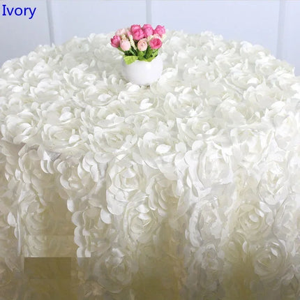 Wedding Satin Table Cloth Cover Embroidered Rosette Roses For Banquet Hotel