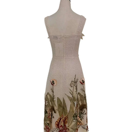 Sophisticated Sleeveless Midi Dress with Luxurious Embroidery