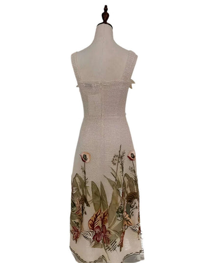 Sophisticated Sleeveless Midi Dress with Luxurious Embroidery