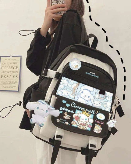 Charming Cinnamoroll Plush Backpack - Stylish and Spacious Kids' School Bag in Black and Blue Sanrio Theme