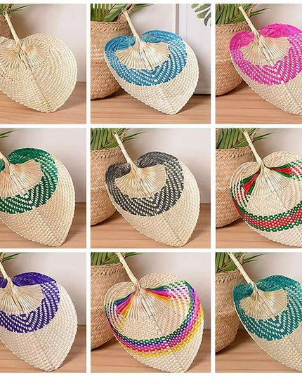 Vintage Raffia Hand Fan - Artisan Bamboo Cooling Accessory for Elegant Summer Celebrations