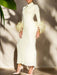 Sophisticated Women's Feathered Ankle-Length Dress with Stylish Lapel Sleeves for Autumn 2024