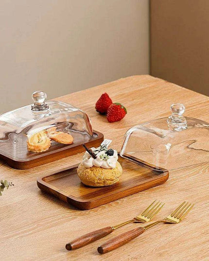 Elegant Wooden and Glass Tiered Dessert Stand – Perfect for Showcasing Cakes, Macarons, and Fresh Fruits at Special Events