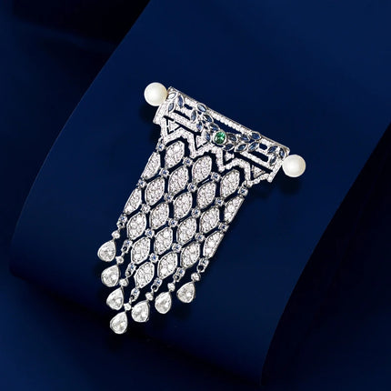OKILY Retro Palace Style Exquisite Zircon Tassel Brooch Elegant Freshw