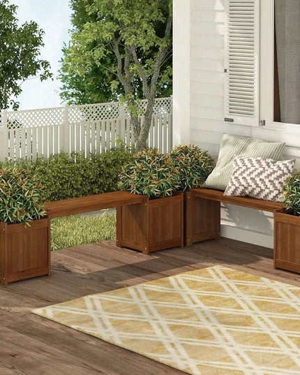 Tioman Hardwood Garden Bench Planter - Stylish Outdoor Seating and Flower Box Combination