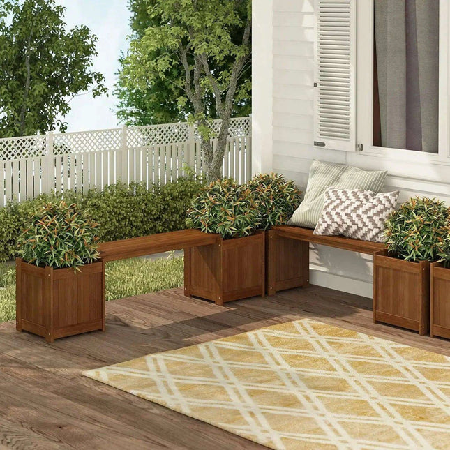 Tioman Hardwood Garden Bench Planter - Stylish Outdoor Seating and Flower Box Combination
