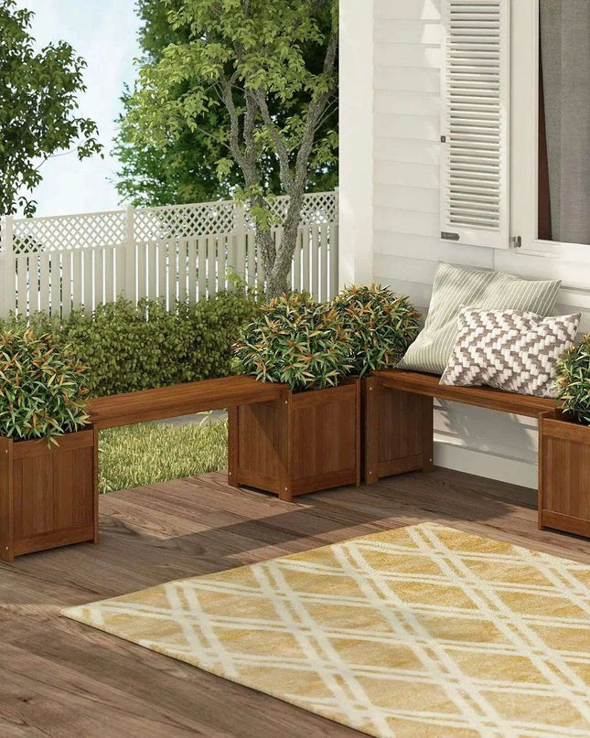 Tioman Hardwood Garden Bench Planter - Stylish Outdoor Seating and Flower Box Combination