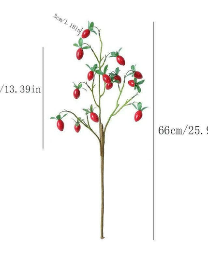 Festive Red Pomegranate Floral Branch with Lush Greenery