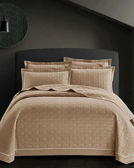 Luxurious 100% Cotton Quilted Plaid Bed Cover - Multi-Functional Euro Comfort Topper