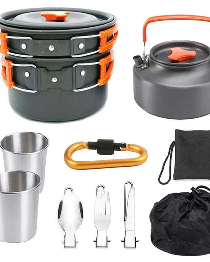 All-in-One Portable Camping Cookware Set with Non-Stick Cookware, Kettle, and Collapsible Utensils for Outdoor Adventures