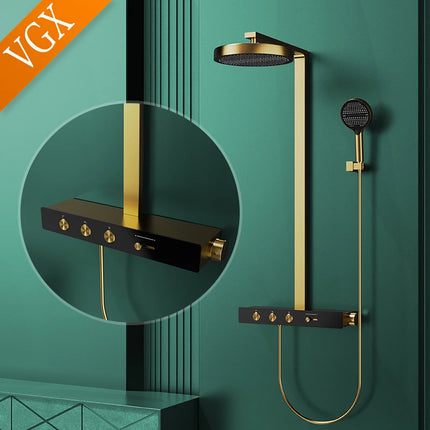 VGX Luxury Concealed Shower System Set with Brass Rainfall Head & Gold