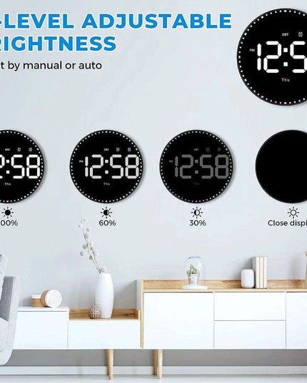Vibrant 10-Inch LED Wall Clock with Remote, Temperature Readout, and Dual Alarm Features - Stylish Home Décor Timepiece