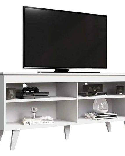 Sleek Modern Wooden TV Stand with Integrated Cable Management - Ideal Entertainment Center for TVs Up to 55 Inches - Quick and Easy Assembly - Supports 66 lbs