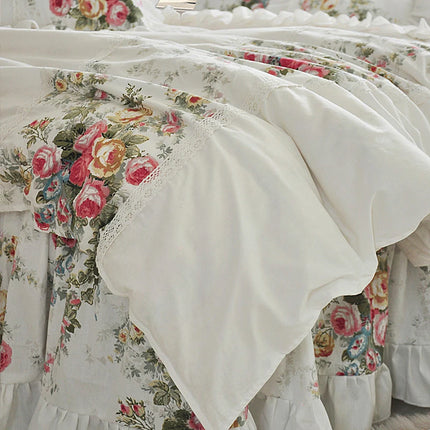Shop211891 Luxury White Princess Bedding Set, 100% Cotton, Floral Ruff