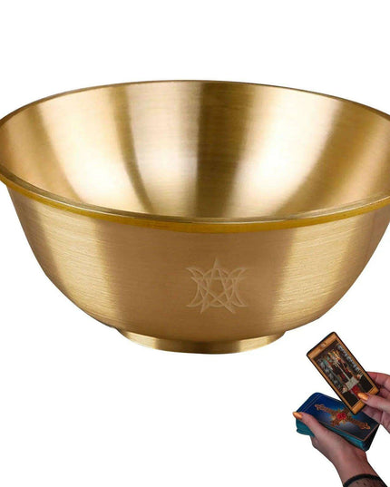 Mystical Copper Altar Bowl with Triple Moon and Pentacle Engravings for Spiritual Rituals