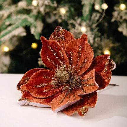 Artificial Glitter Christmas Flower Ornament, Assorted Styles & Colours