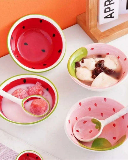 Vibrant Fruit-Themed Handcrafted Ceramic Ramen Set with Artisan Spoon and Bowl
