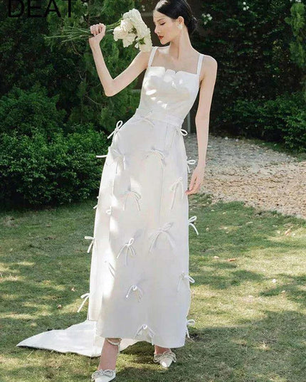 High Waist Solid Color Evening Gown with Charming Bowknot Detail