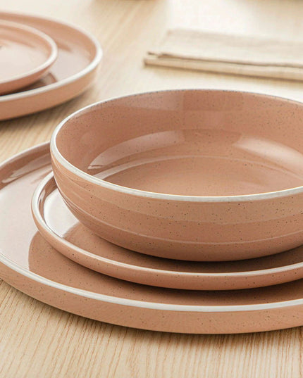 Apricot Elegance: Sesame Glazed Stoneware Dinnerware Set - 16/32/48 Piece Collection of Plates, Bowls, and Mugs