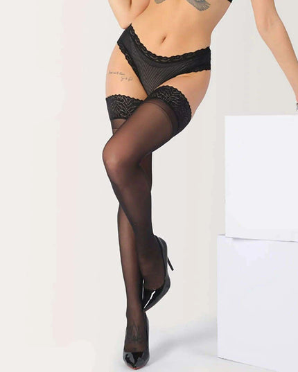 Elegant Lace-Trimmed Thigh-High Stockings - 17 Stylish Shades for Every Occasion