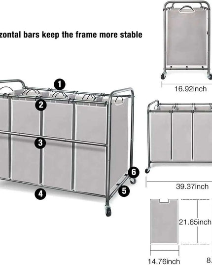 4-Section Portable Laundry Organizer with Waterproof Bags for Effortless Sorting