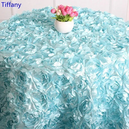 Wedding Satin Table Cloth Cover Embroidered Rosette Roses For Banquet Hotel