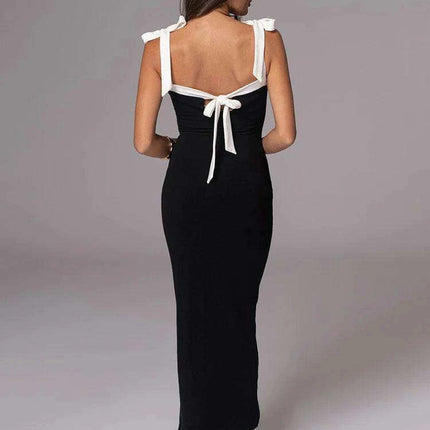 Sleek Backless Bodycon Maxi Dress with Square Neckline - Perfect for Nightlife and Special Celebrations