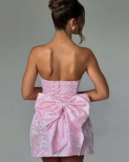 Elegant Backless Bow Mini Dress - Off-Shoulder Bodycon Chic for Parties
