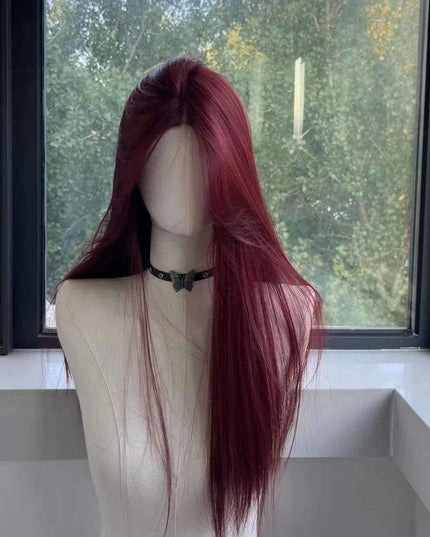 Radiant Ruby Long Straight Lace Front Wig - Heat-Resistant Synthetic Headband Wig for Everyday Glamour & Cosplay