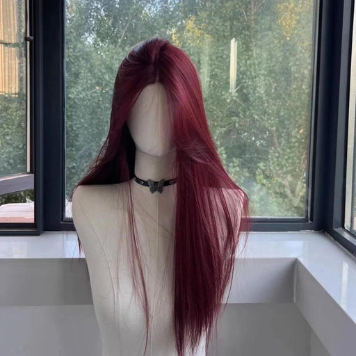 Radiant Ruby Long Straight Lace Front Wig - Heat-Resistant Synthetic Headband Wig for Everyday Glamour & Cosplay