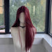 Radiant Ruby Long Straight Lace Front Wig - Heat-Resistant Synthetic Headband Wig for Everyday Glamour & Cosplay