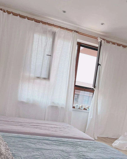 Elegant White Linen Tie-Top Curtains - Versatile Drapes for Stylish Home Décor
