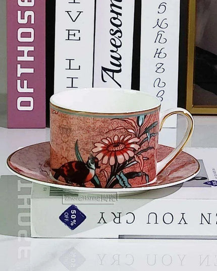 Vintage Elegance Couple's Ceramic Cup and Saucer Set - Perfect for Home and Office Enjoyment