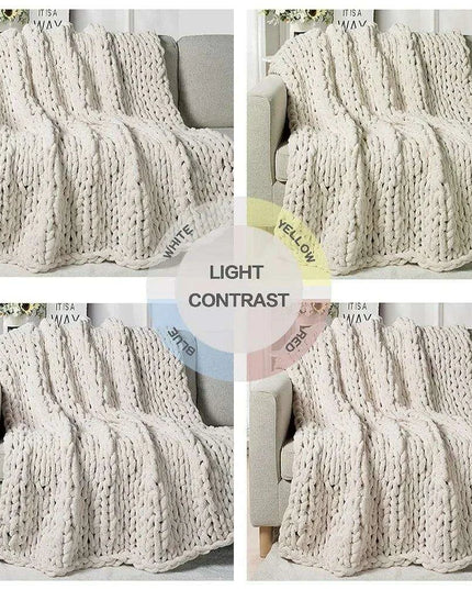 Chic Cream White Plaid Oversized Chunky Knit Throw Blanket - Autumn Comfort