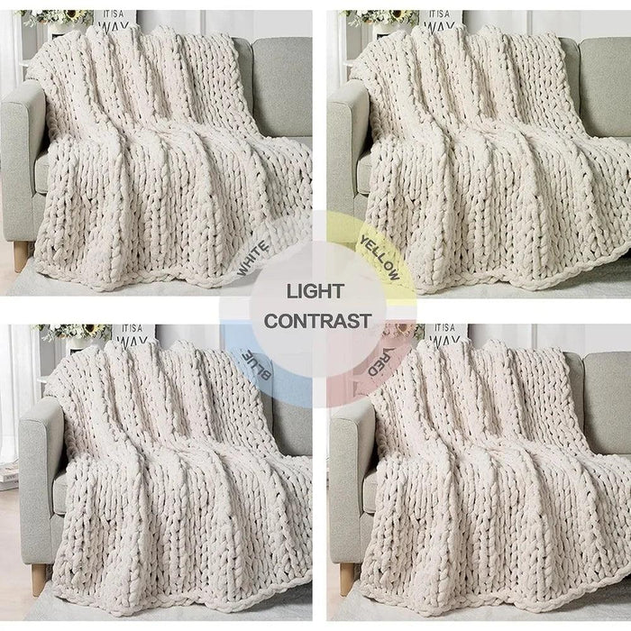 Chic Cream White Plaid Oversized Chunky Knit Throw Blanket - Autumn Comfort