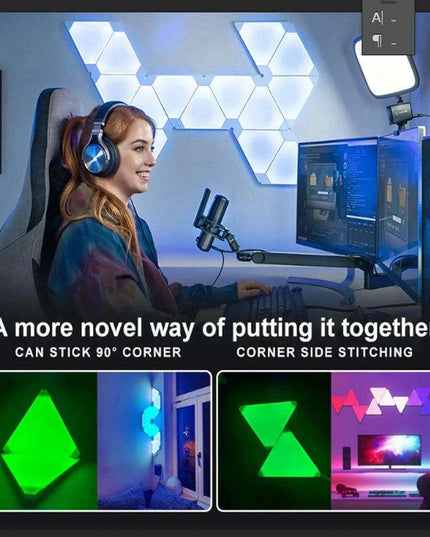 Colorful Geometric LED Triangle Wall Light with Music Sync & Customizable Ambiance - Ideal for Gaming and Relaxation Spaces