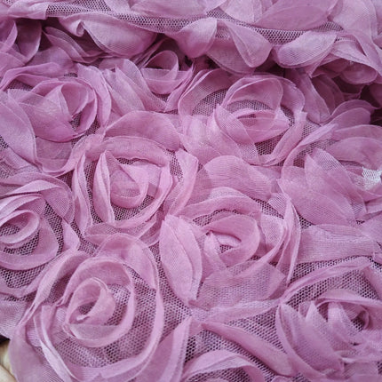 3D Rose Embroidered Mesh Fabric for Bridal & Stage Wear
