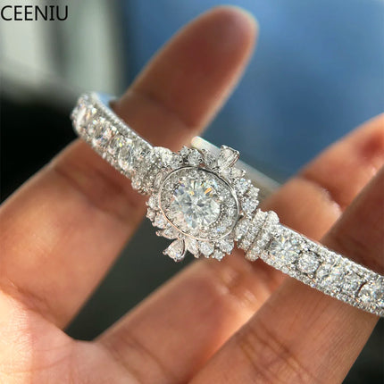 Luxury Moissanite Open Bangles 925 Sterling Silver GRA Certified Lab Diamonds Bracelets for Women Party Fine Jewelry Gifts luxury-moissanite-open-bangles-925-sterling-silver-gra-certified-lab-diamonds-bracelets-for-women-party-fine-jewelry-gifts