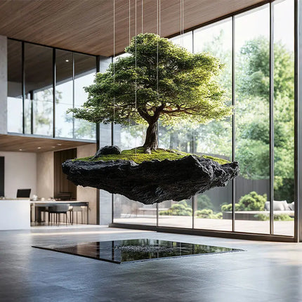 Dream floating island landscape simulation green plant rockery stone hanging moss plant landscaping commercial window creative dream-floating-island-landscape-simulation-green-plant-rockery-stone-hanging-moss-plant-landscaping-commercial-window-creative
