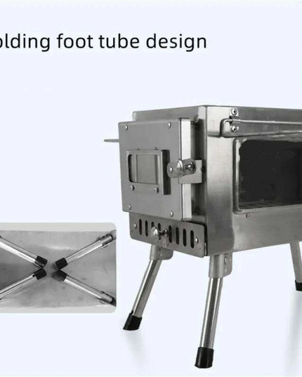 Compact Stainless Steel Outdoor Wood Stove with Chimney for Cooking and Heating