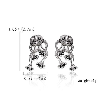 Whimsical Silver Frog Studs - Fun Gothic Punk Earrings for Distinctive Women