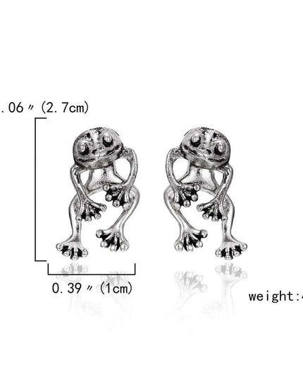 Whimsical Silver Frog Studs - Fun Gothic Punk Earrings for Distinctive Women