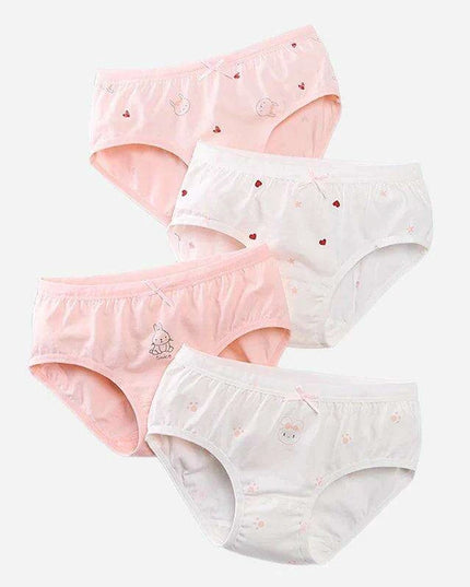 Kids' Summer Antibacterial Cotton Briefs 4-Pack - Fun Cartoon Underwear for Girls Ages 3-8, Soft and Breathable