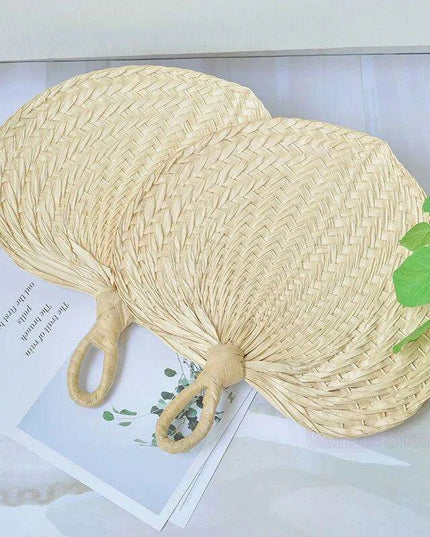 Vintage Raffia Hand Fan - Artisan Bamboo Cooling Accessory for Elegant Summer Celebrations