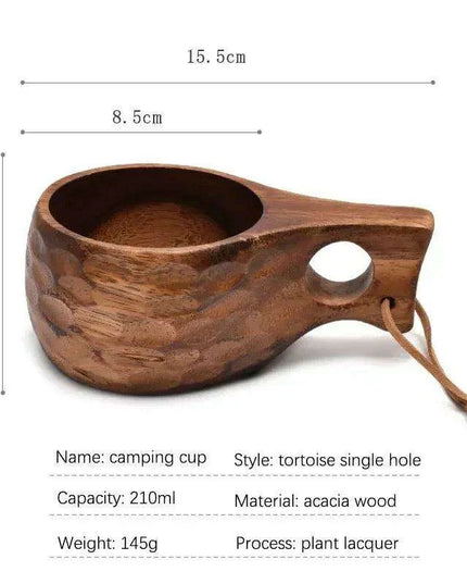 Artisan Acacia Wood Adventure Mug with Stylish Rope Handle - Your Unique Outdoor Drinkware