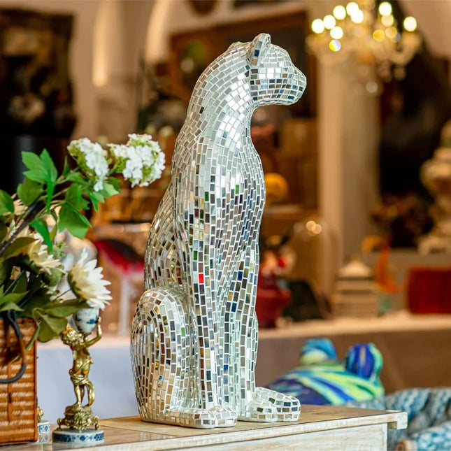 Modern Indoor Home Decor Art Cheetah Sculpture Mosaic Glass Leopard An