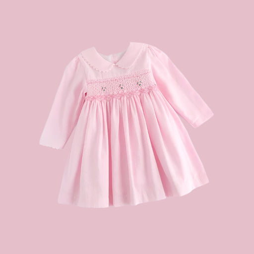 Girls' Enchanting Vintage Rose Long Sleeve Smocked Dress - Ideal for Fall Gatherings and New Year Celebrations 2024